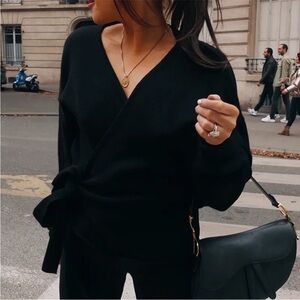 In the style x Lorna Luxe Black Wrap Sweater Small